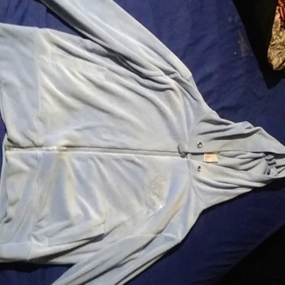 Baby Blue Cropped Jacket with Rhinestone Design